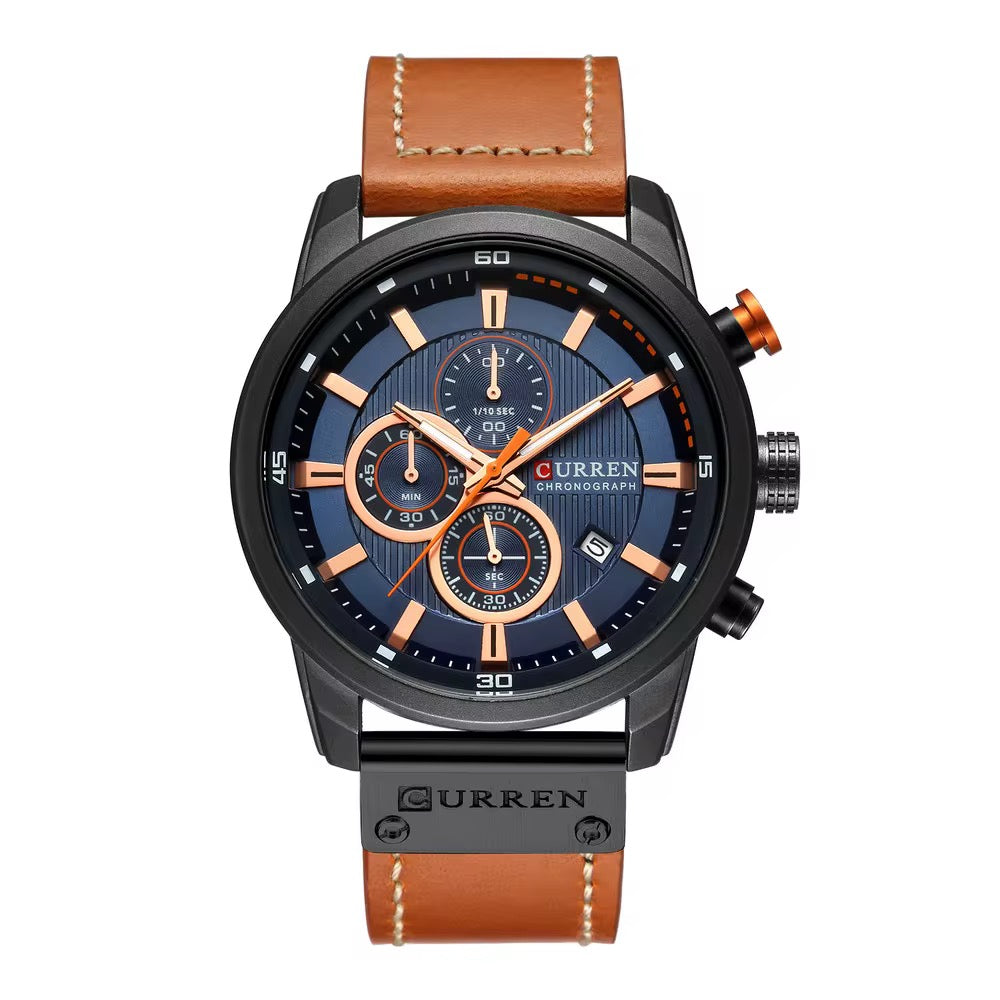 Curren chronographe à quartz pour homme , bracelet cuir protégé !