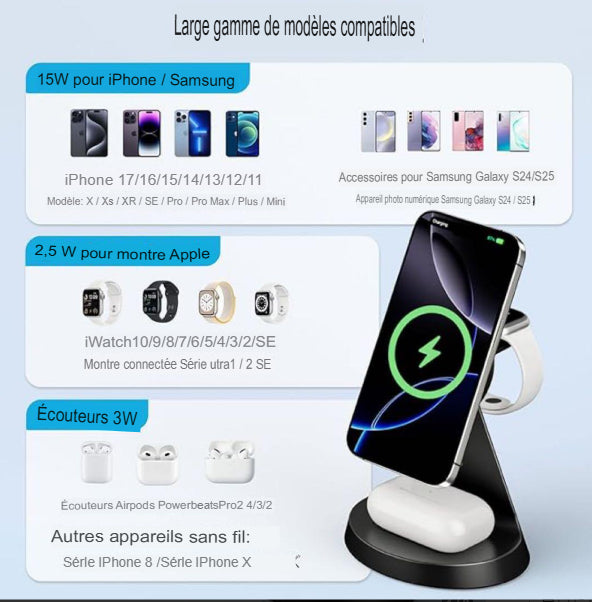 Chargeur magnétique pliable 3 en 1