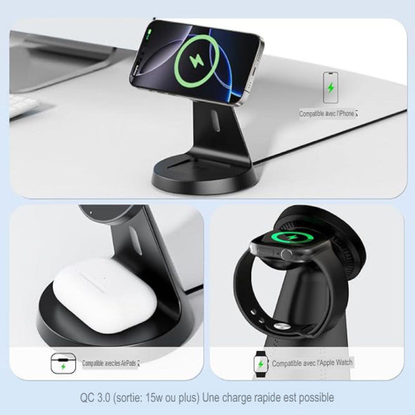 Chargeur magnétique pliable 3 en 1