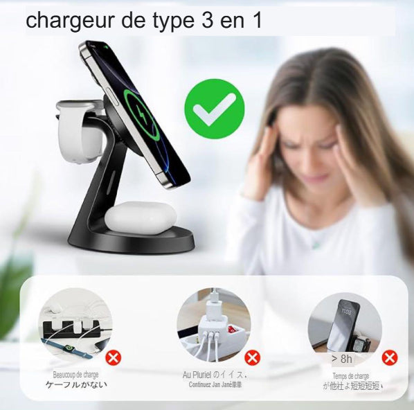 Chargeur magnétique pliable 3 en 1