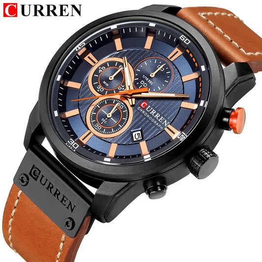 Curren  chronographe à quartz pour homme  , bracelet cuir protégé !