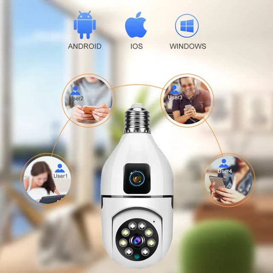 Caméra de surveillance WiFi 1080P à double objectif, ampoule E27 2,4 GHz, pour maison connectée, avec audio bidirectionnel et application