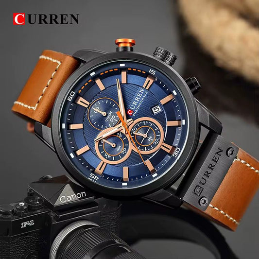 Curren  chronographe à quartz pour homme  , bracelet cuir protégé !
