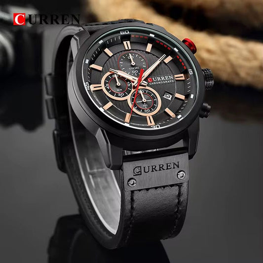 Curren  chronographe à quartz pour homme  , bracelet cuir protégé !