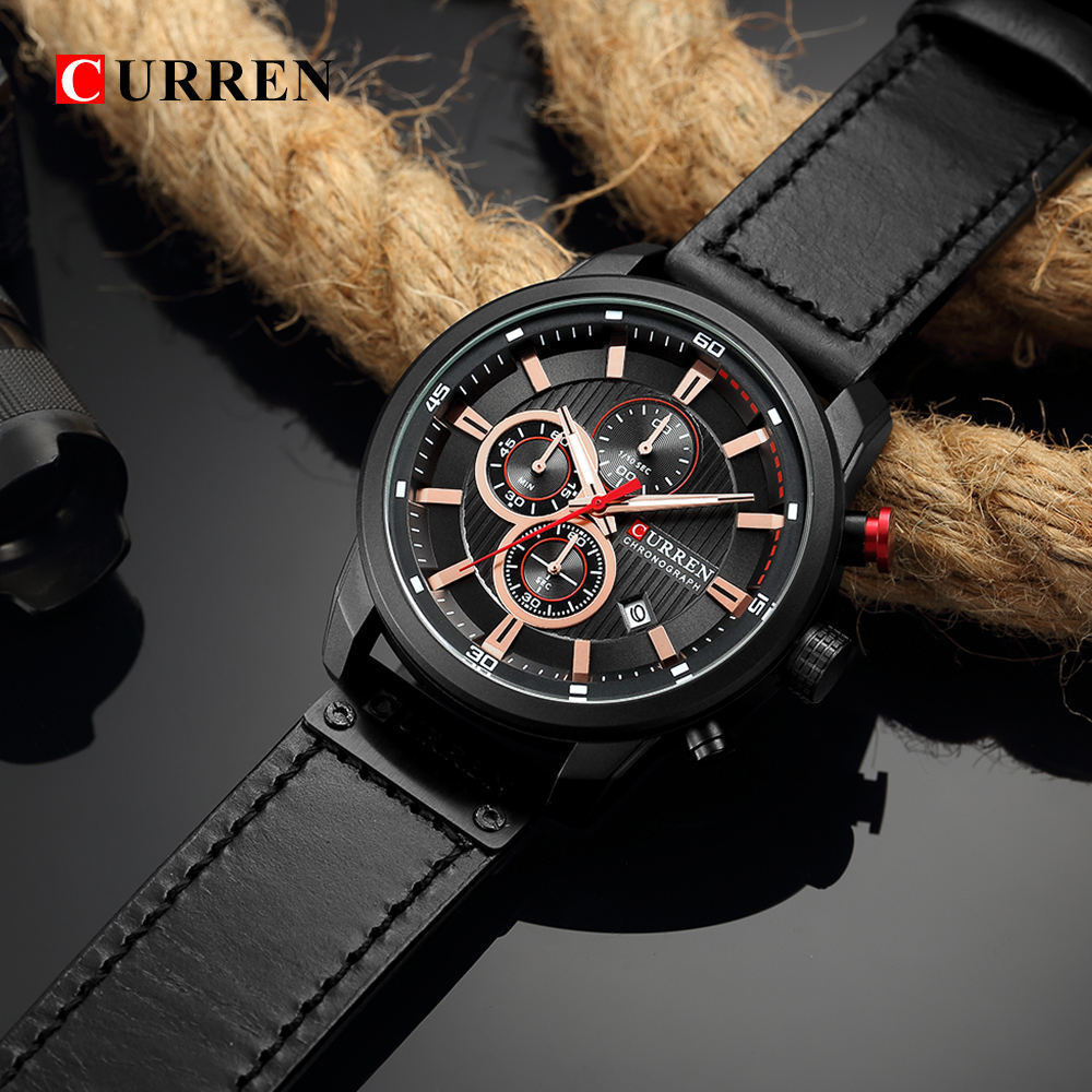 Curren  chronographe à quartz pour homme  , bracelet cuir protégé !